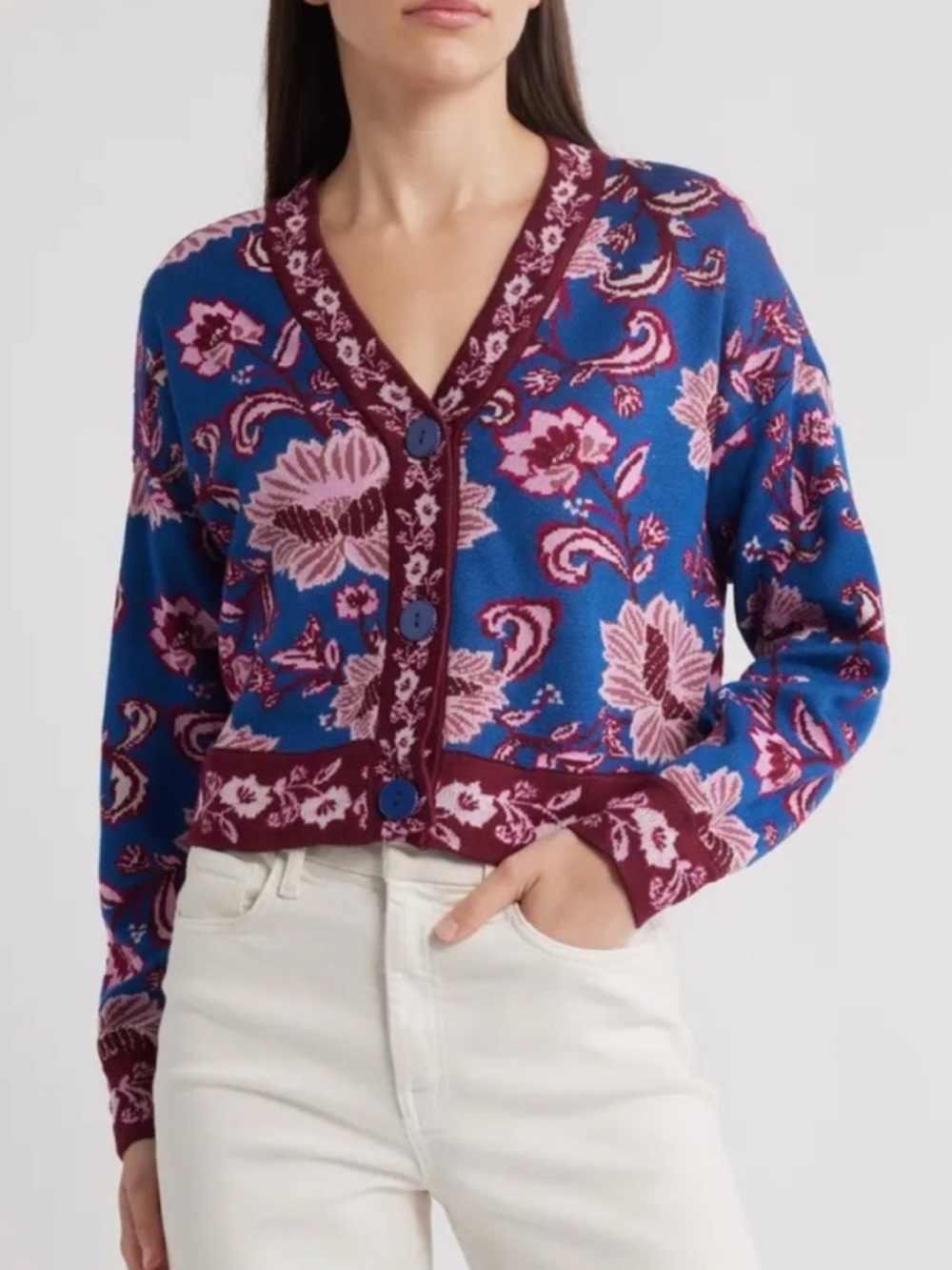 FARM Rio Women's Flower Delicacy Jacquard Cardigan Size XS Extra Small